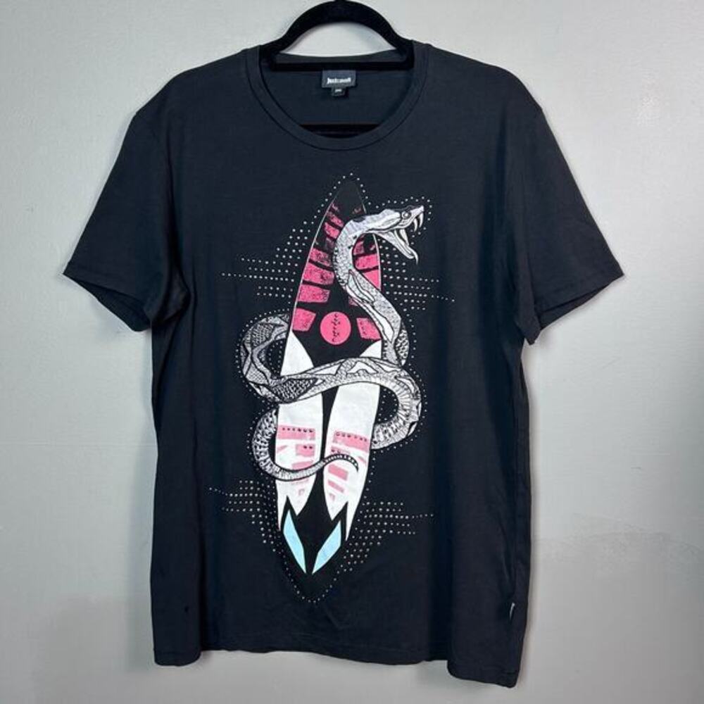 Just Cavalli T-shirt men’s‎ XXL graphic snake Y2K embroidered embellished cotton